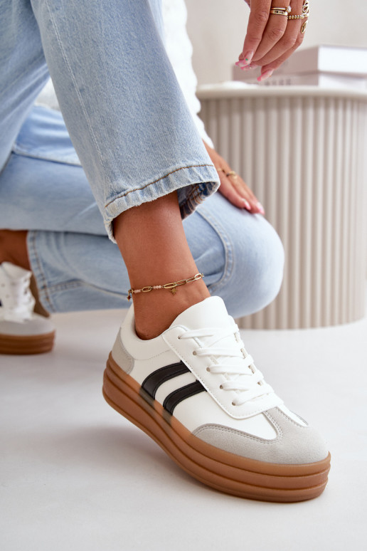 Sneakers model schoenen Dames met platform Wit-grijze kleur Nesonice Sneakers model schoenen Dames met platform Wit-grijze kleur Nesonice