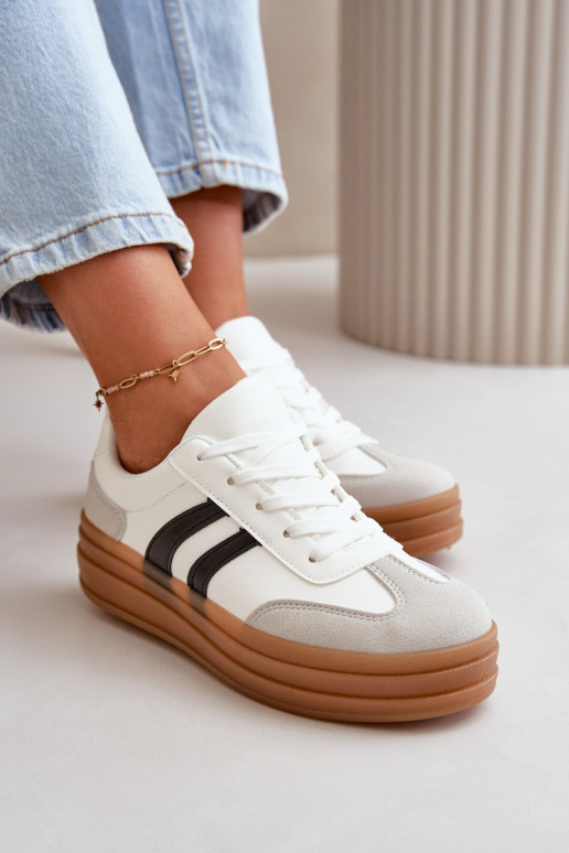 Sneakers model schoenen Dames met platform Wit-grijze kleur Nesonice Sneakers model schoenen Dames met platform Wit-grijze kleur Nesonice