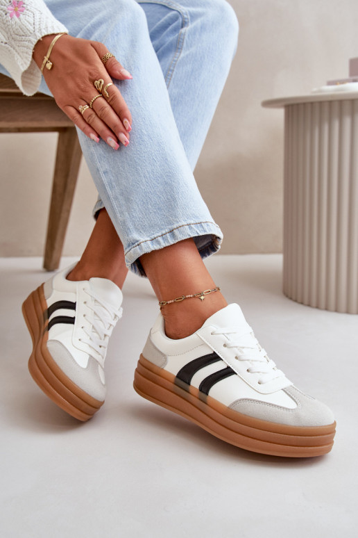 Sneakers model schoenen Dames met platform Wit-grijze kleur Nesonice Sneakers model schoenen Dames met platform Wit-grijze kleur Nesonice