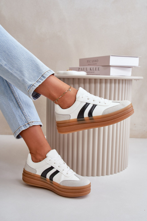 Sneakers model schoenen Dames met platform Wit-grijze kleur Nesonice Sneakers model schoenen Dames met platform Wit-grijze kleur Nesonice