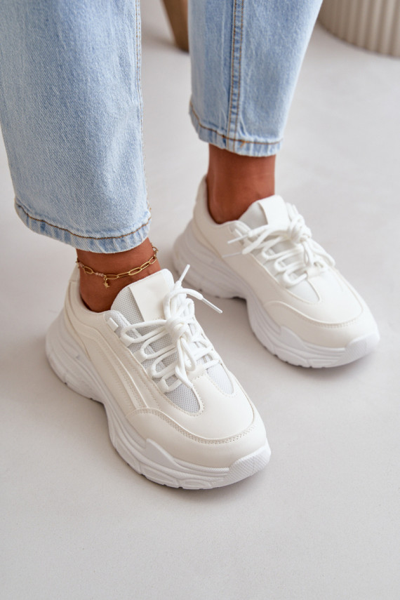 Sneakers model schoenen sportschoenen Dames Op een dikke zool in witte kleur Lerila