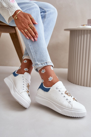 sneakers met platte zolen gemaakt van eco-leer Z Pryznakami Wit-blauwe kleur Cillione