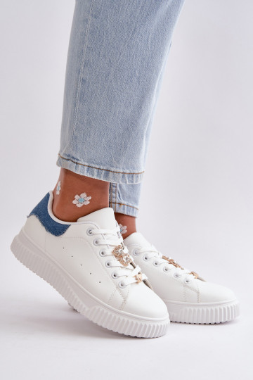 sneakers met platte zolen gemaakt van eco-leer Z Pryznakami Wit-blauwe kleur Cillione 2