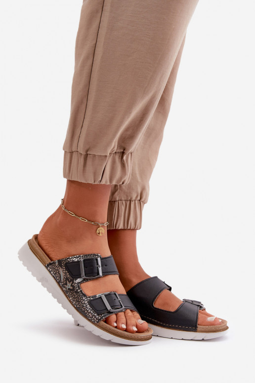 Dames Comfortabele pantoffels met gespen Inblu CN000033 donkerblauw Dames Comfortabele pantoffels met gespen Inblu CN000033 donkerblauw