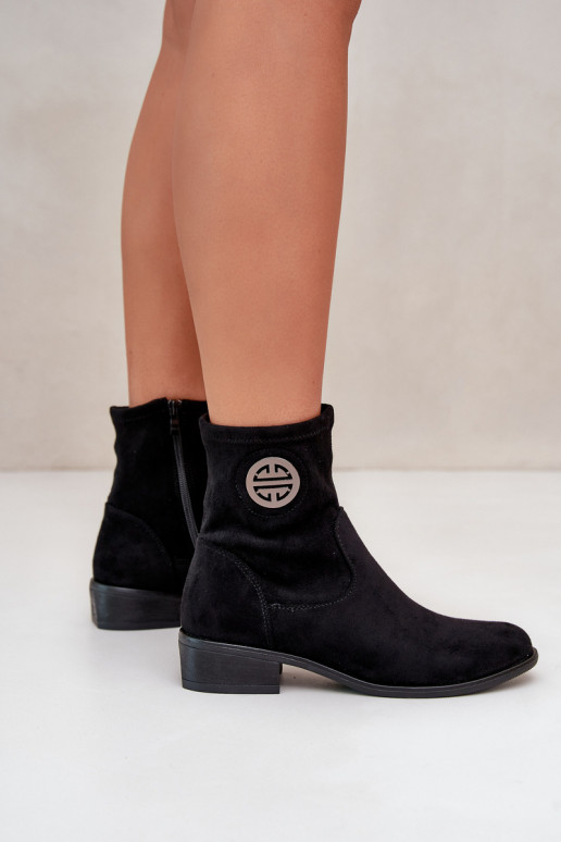 Dames enkellaarsjes met ritsen in het kasteel Met decoratieve details gemaakt van eco-suède in de zwarte kleur Lerioria