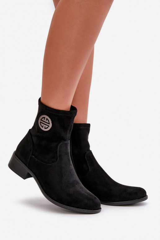 Dames enkellaarsjes met ritsen in het kasteel Met decoratieve details gemaakt van eco-suède in de zwarte kleur Lerioria