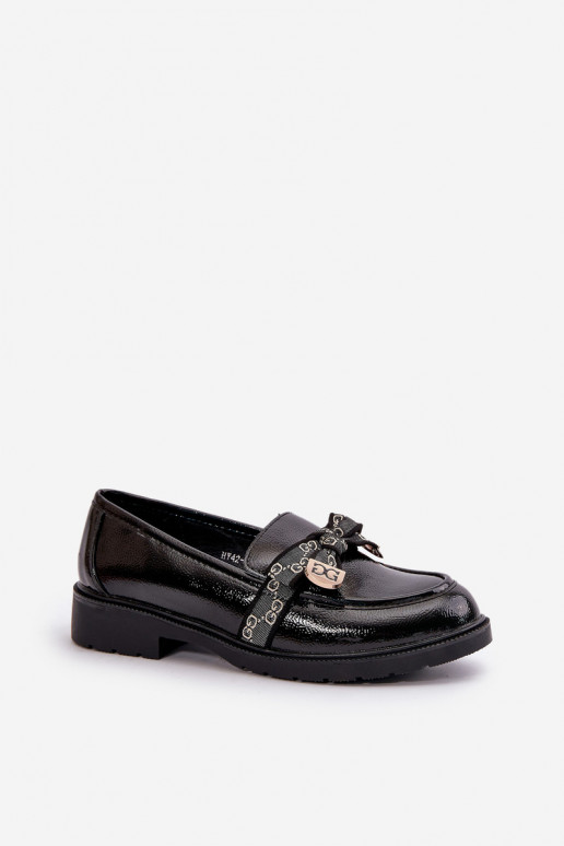met lakeffect Damesmocassins met linten S.Barski HY42-331A zwarte kleur met lakeffect Damesmocassins met linten S.Barski HY42-331A zwarte kleur