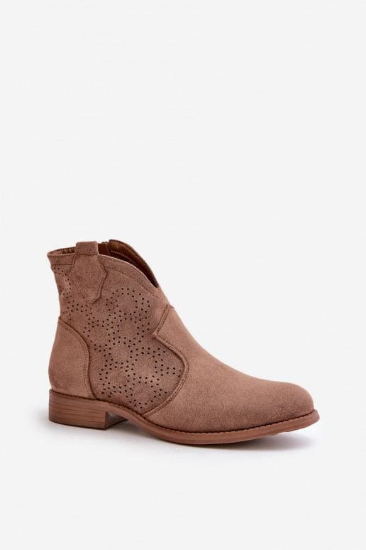 Opengewerkte enkellaarzen Dames met brede hakken bruin S.Barski HY42-151 Opengewerkte enkellaarzen Dames met brede hakken bruin S.Barski HY42-151