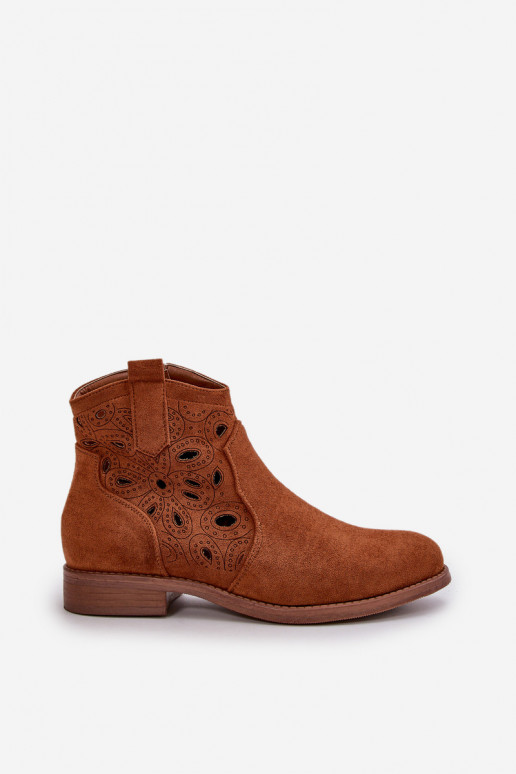 Dameslaarzen met opengewerkte elementen To the Castle bruine kleur S.Barski HY42-081 Dameslaarzen met opengewerkte elementen To the Castle bruine kleur S.Barski HY42-081