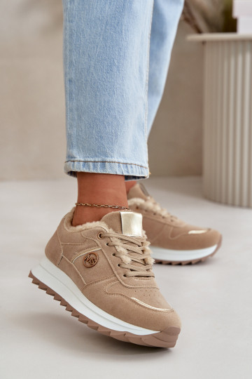 sportschoenen Dames verwarmd met bont aan de binnenkant met platform kaki kleur Lerisas