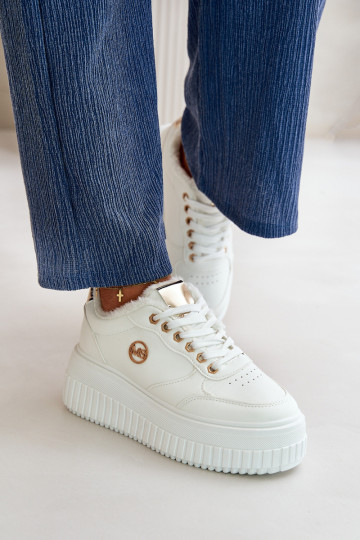 Sneakers model schoenen sportschoenen Dames opgewarmd met modieuze massieve zolen witte kleur Ardiela