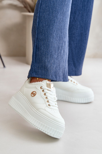 Sneakers model schoenen sportschoenen Dames opgewarmd met modieuze massieve zolen witte kleur Ardiela 2
