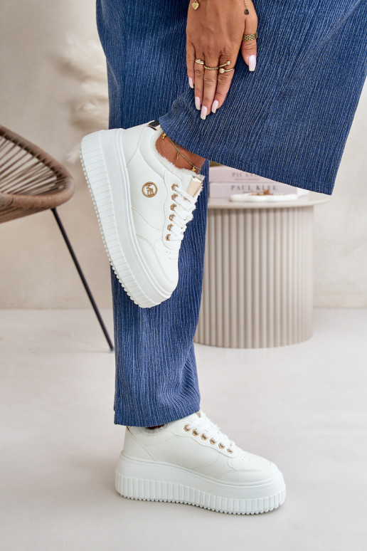 Sneakers model schoenen sportschoenen Dames opgewarmd met modieuze massieve zolen witte kleur Ardiela