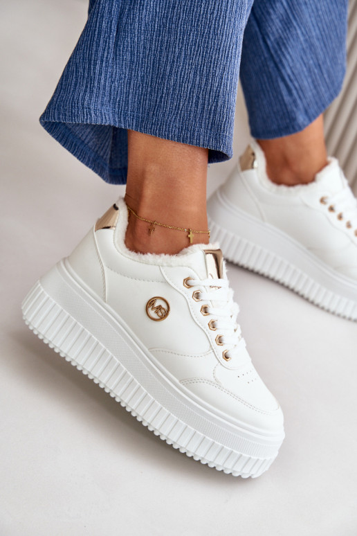 Sneakers model schoenen sportschoenen Dames opgewarmd met modieuze massieve zolen witte kleur Ardiela