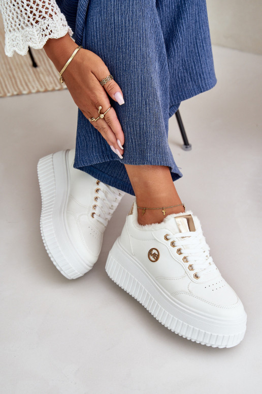 Sneakers model schoenen sportschoenen Dames opgewarmd met modieuze massieve zolen witte kleur Ardiela