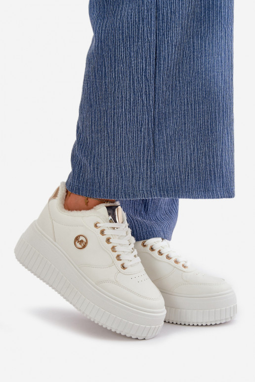 Sneakers model schoenen sportschoenen Dames opgewarmd met modieuze massieve zolen witte kleur Ardiela