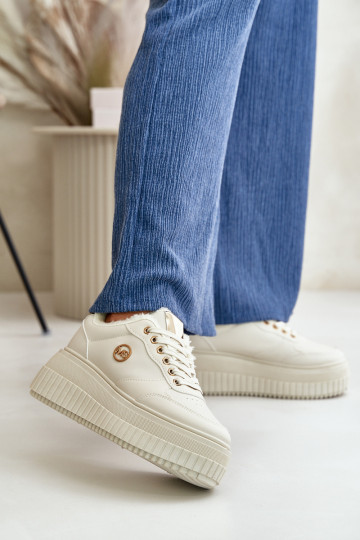 Sneakers model schoenen sportschoenen Dames opgewarmd met modieuze massieve zolen beige Ardiela