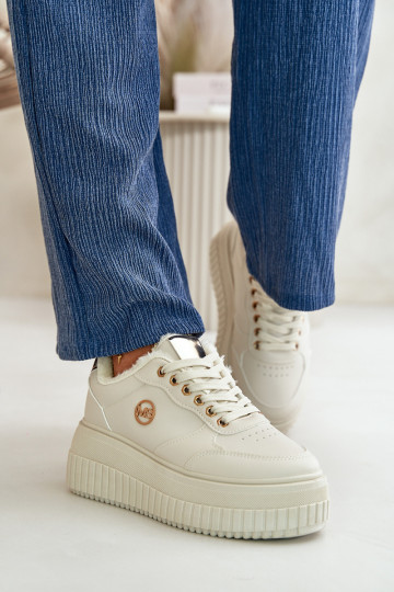 Sneakers model schoenen sportschoenen Dames opgewarmd met modieuze massieve zolen beige Ardiela 2
