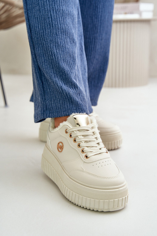 Sneakers model schoenen sportschoenen Dames opgewarmd met modieuze massieve zolen beige Ardiela