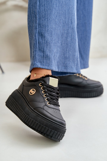 Sneakers model schoenen sportschoenen Dames opgewarmd met modieuze massieve zolen zwarte kleur Ardiela