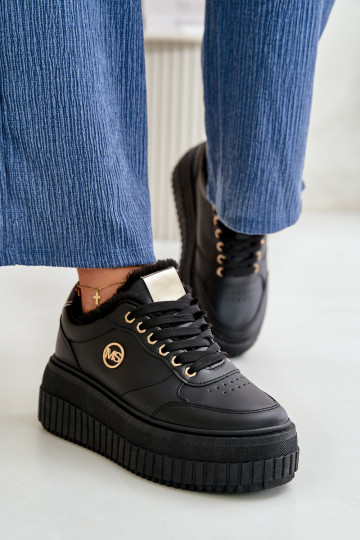 Sneakers model schoenen sportschoenen Dames opgewarmd met modieuze massieve zolen zwarte kleur Ardiela 2
