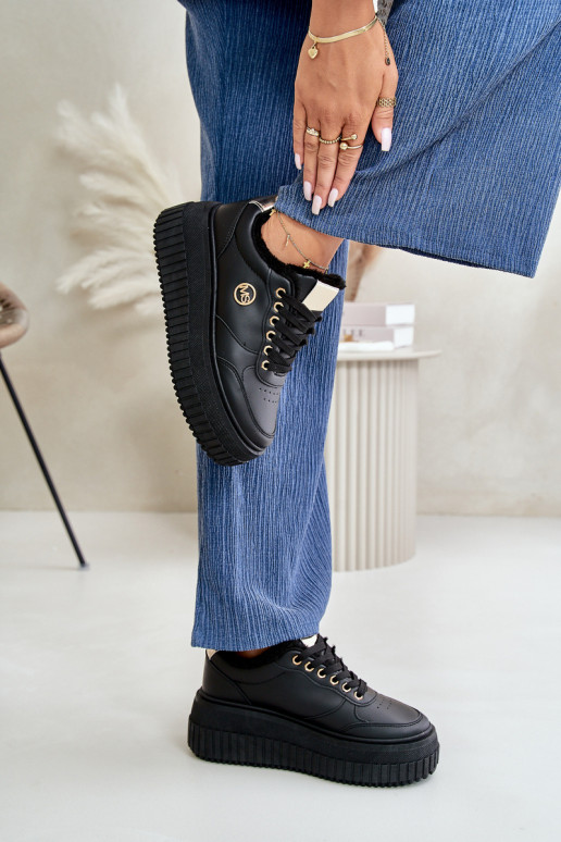 Sneakers model schoenen sportschoenen Dames opgewarmd met modieuze massieve zolen zwarte kleur Ardiela Sneakers model schoenen sportschoenen Dames opgewarmd met modieuze massieve zolen zwarte kleur Ardiela