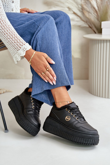 Sneakers model schoenen sportschoenen Dames warm met modieuze massieve zolen zwarte kleur Verissha