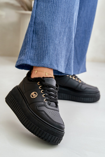 Sneakers model schoenen sportschoenen Dames warm met modieuze massieve zolen zwarte kleur Verissha 2