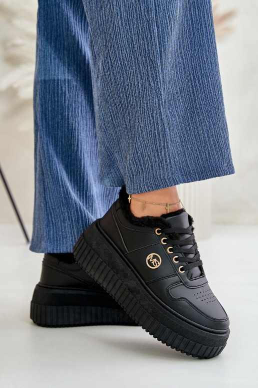 Sneakers model schoenen sportschoenen Dames warm met modieuze massieve zolen zwarte kleur Verissha