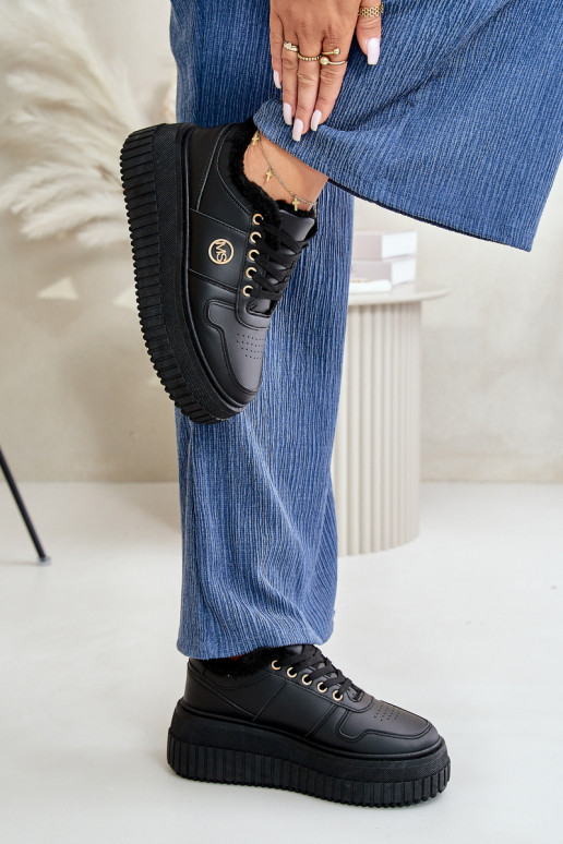 Sneakers model schoenen sportschoenen Dames warm met modieuze massieve zolen zwarte kleur Verissha