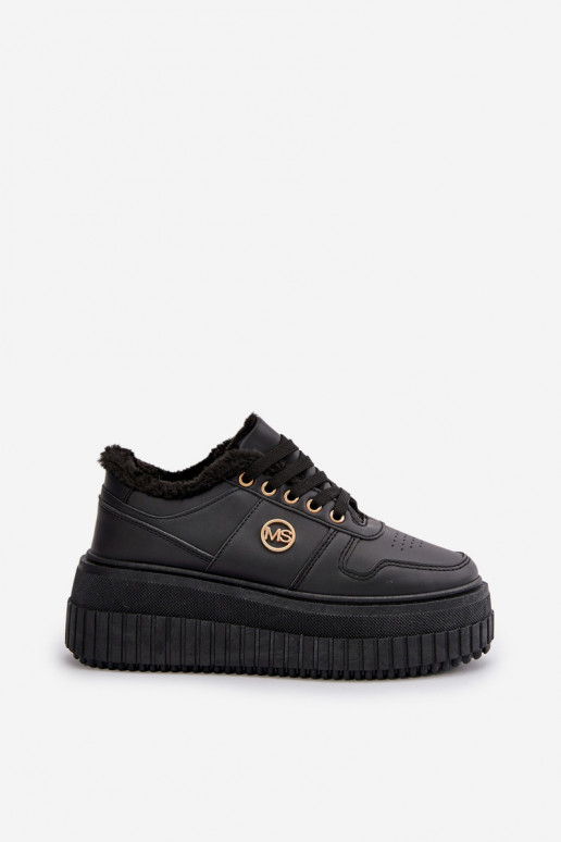 Sneakers model schoenen sportschoenen Dames warm met modieuze massieve zolen zwarte kleur Verissha