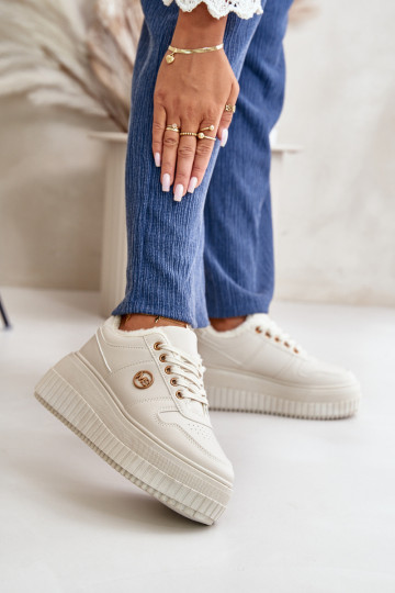Sneakers model schoenen sportschoenen Dames warm met modieuze massieve zolen beige Verissha