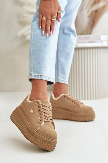 Sneakers model schoenen Dames verwarmd met modieuze massieve zolen Ze voor gouden kleur Detalem bruine kleur Lotira