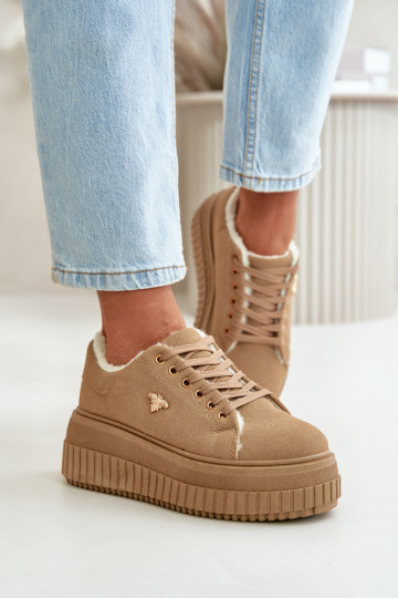 Sneakers model schoenen Dames verwarmd met modieuze massieve zolen Ze voor gouden kleur Detalem bruine kleur Lotira 2