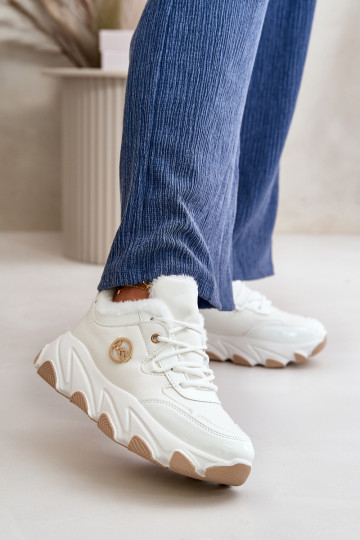 Damessportschoenen met veters verwarmd met een platform in de witte kleur Biaola