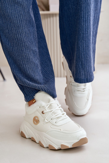 Damessportschoenen met veters verwarmd met een platform in de witte kleur Biaola 2