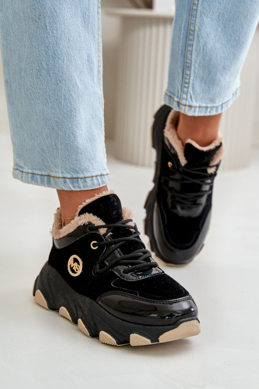 Damessportschoenen met veters, verwarmd met een platform in zwart Biaola Damessportschoenen met veters, verwarmd met een platform in zwart Biaola
