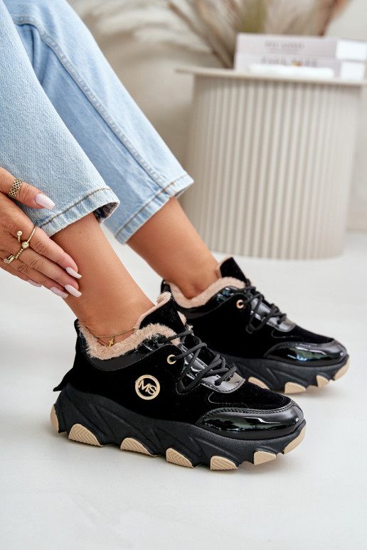 Damessportschoenen met veters, verwarmd met een platform in zwart Biaola Damessportschoenen met veters, verwarmd met een platform in zwart Biaola