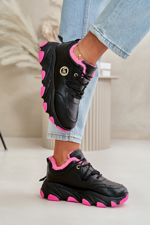 Verwarmde sportschoenen Dames met veters met platform zwarte kleur Biaola