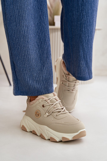 verwarmde sneakers Damesplatform met veters beige Bialoa