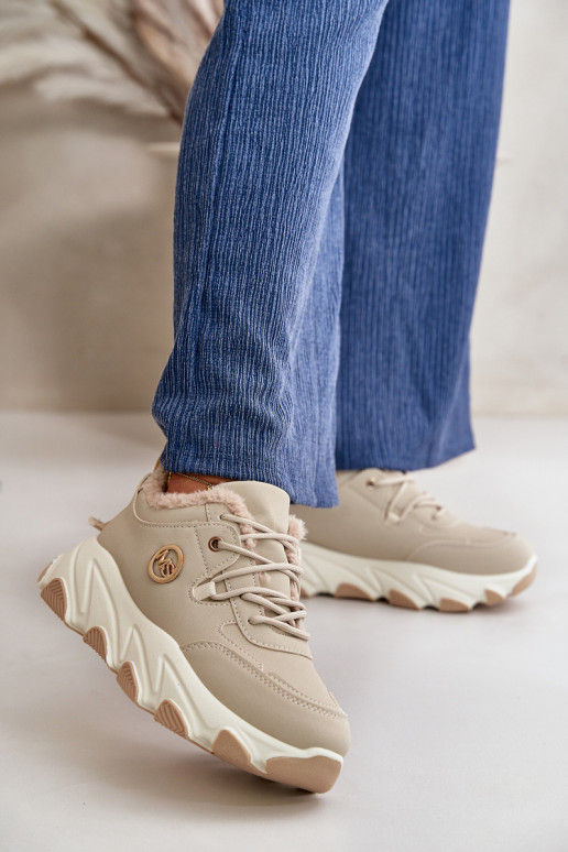 verwarmde sneakers Damesplatform met veters beige Bialoa verwarmde sneakers Damesplatform met veters beige Bialoa