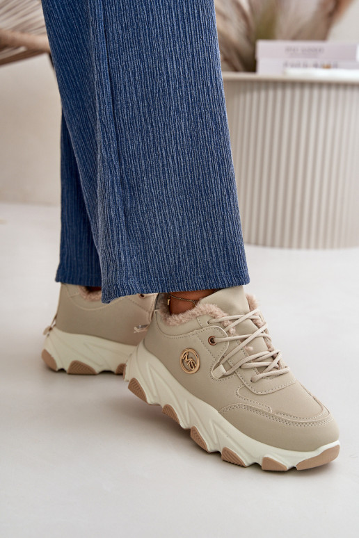 verwarmde sneakers Damesplatform met veters beige Bialoa verwarmde sneakers Damesplatform met veters beige Bialoa