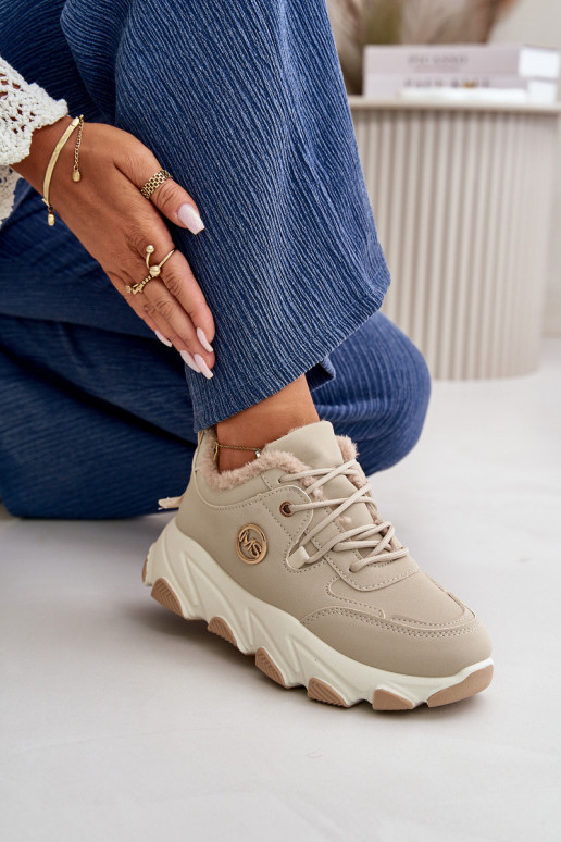 verwarmde sneakers Damesplatform met veters beige Bialoa verwarmde sneakers Damesplatform met veters beige Bialoa