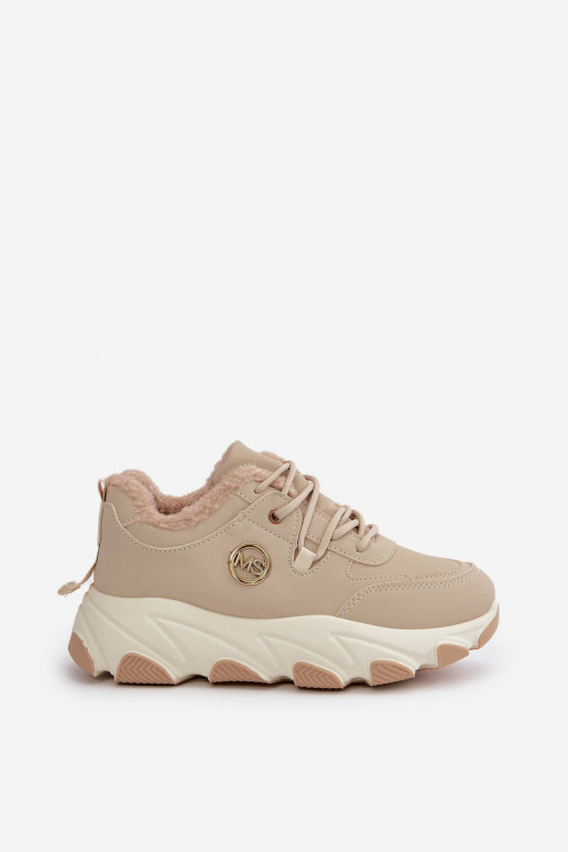 verwarmde sneakers Damesplatform met veters beige Bialoa verwarmde sneakers Damesplatform met veters beige Bialoa