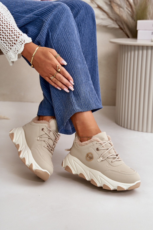verwarmde sneakers Damesplatform met veters beige Bialoa verwarmde sneakers Damesplatform met veters beige Bialoa