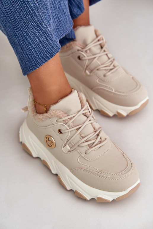 verwarmde sneakers Damesplatform met veters beige Bialoa verwarmde sneakers Damesplatform met veters beige Bialoa