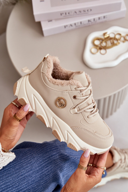 verwarmde sneakers Damesplatform met veters beige Bialoa verwarmde sneakers Damesplatform met veters beige Bialoa