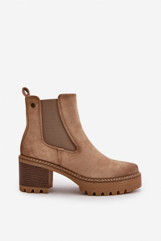 Dameslaarzen verwarmd met hakken gemaakt van eco-suède beige Irissinae Dameslaarzen verwarmd met hakken gemaakt van eco-suède beige Irissinae