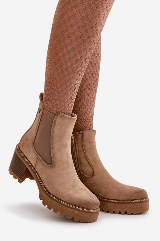 Dameslaarzen verwarmd met hakken gemaakt van eco-suède beige Irissinae Dameslaarzen verwarmd met hakken gemaakt van eco-suède beige Irissinae