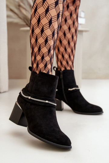 verwarmde dames enkellaarsjes met kettingen gemaakt van eco-suède in de zwarte kleur Hanalen